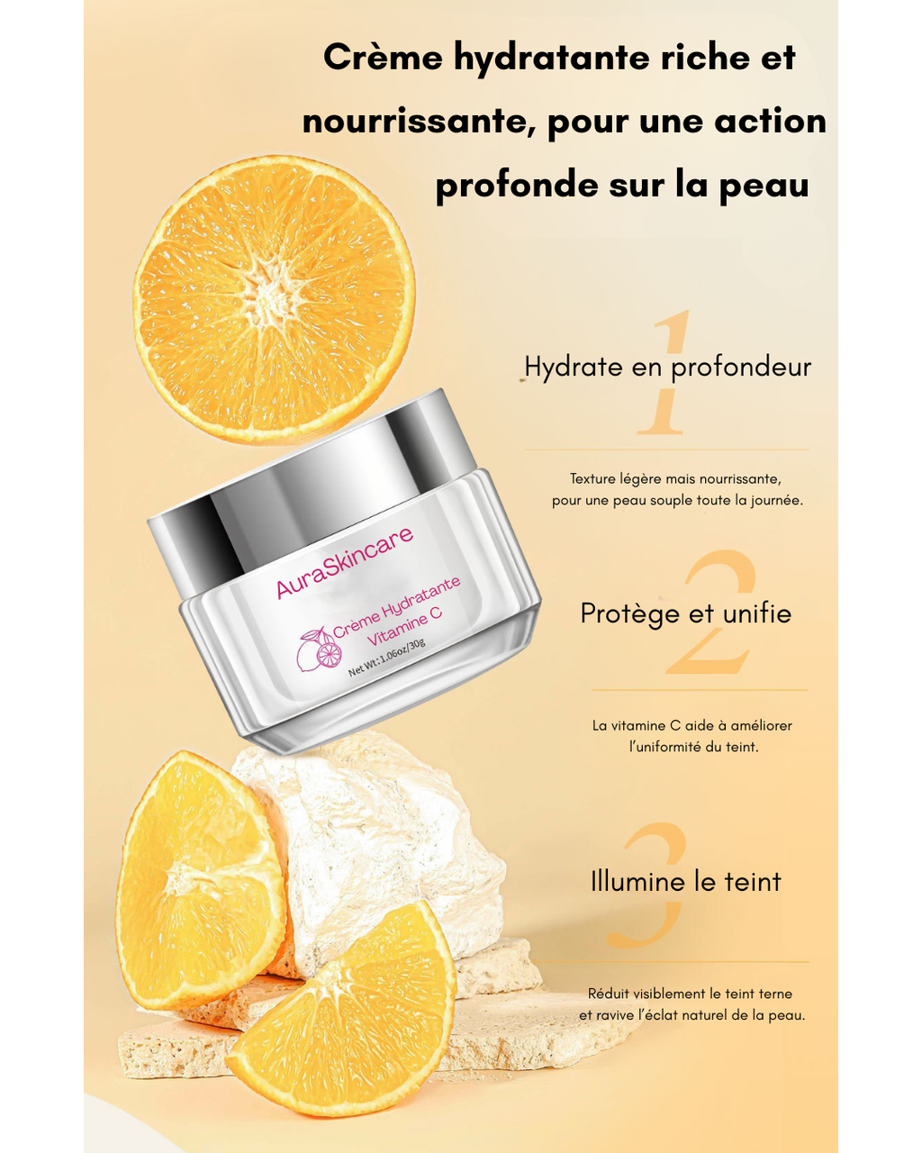 Crème hydratante soin de la peau à la vitamine C